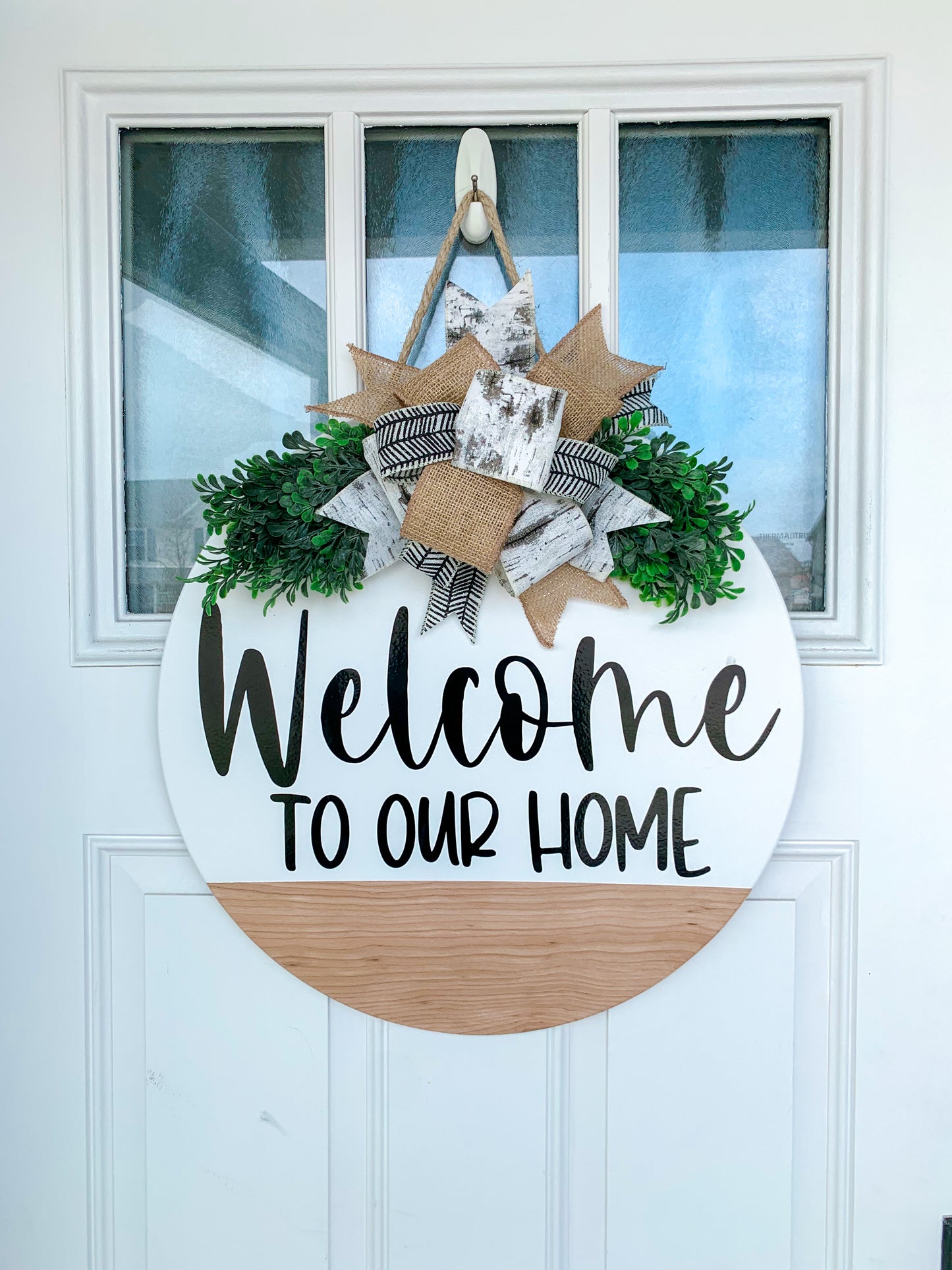 Welcome to our Home Hearts- White top/Stain Bottom