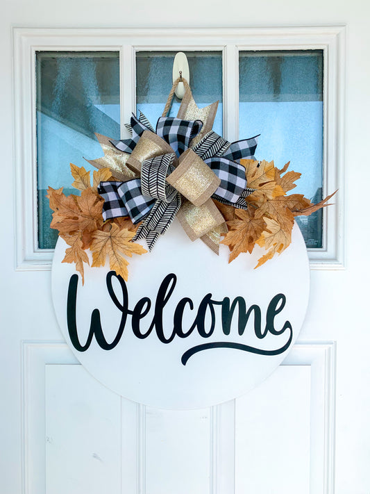 Welcome- All White/fall leaves